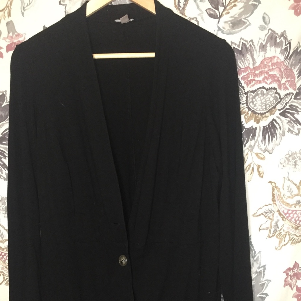 J Jill Black Knit Lettuce Trim Cardigan Sweater